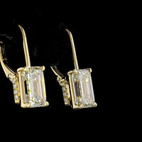 14K Yellow Gold Emerald Cut Lab Diamond Hanging Earrings with Brilliant Cut Accents - 8.42 Total Carat Weight - Covaloro Fine Jewelry
