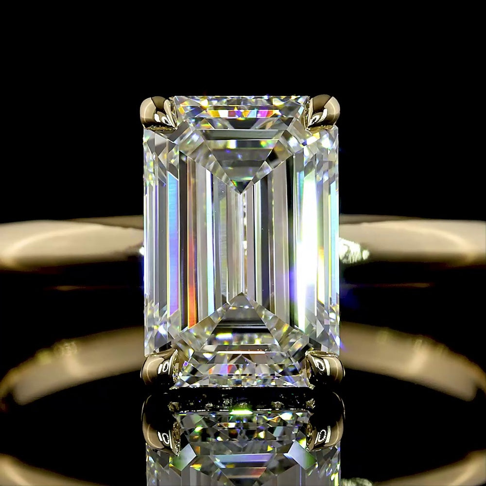 14K Yellow Gold Emerald Cut Lab Diamond Hidden Halo Ring - 2.26 Carat Total Weight (2.17 Carat Center, E VVS2, IGI Certified) - Covaloro Fine Jewelry