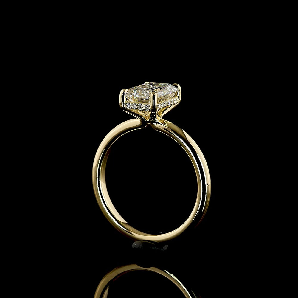 14K Yellow Gold Emerald Cut Lab Diamond Hidden Halo Ring - 2.26 Carat Total Weight (2.17 Carat Center, E VVS2, IGI Certified) - Covaloro Fine Jewelry