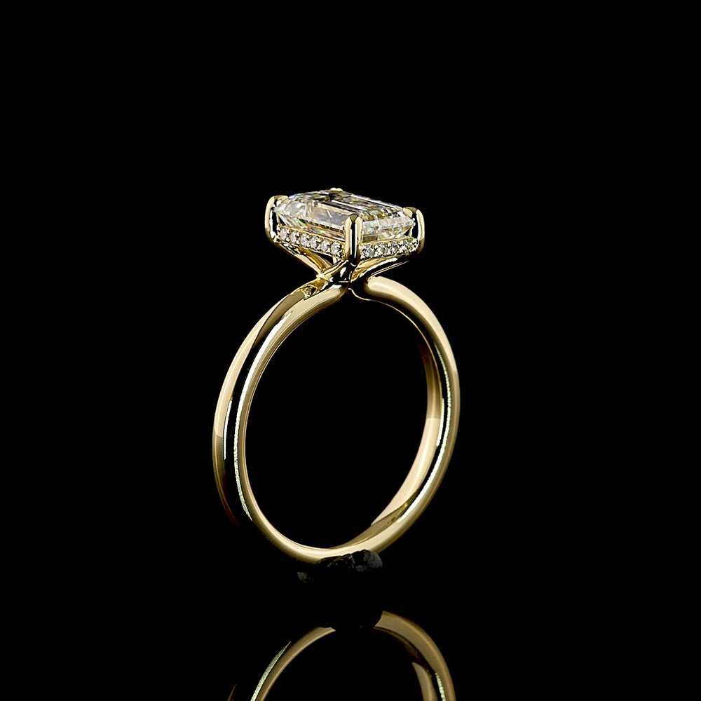 14K Yellow Gold Emerald Cut Lab Diamond Hidden Halo Ring - 2.26 Carat Total Weight (2.17 Carat Center, E VVS2, IGI Certified) - Covaloro Fine Jewelry