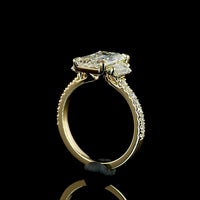 14K Yellow Gold Emerald Cut Lab Diamond Hidden Halo Ring with Baguette and Round Diamonds - 3.38 Carat Total Weight - Covaloro Fine Jewelry