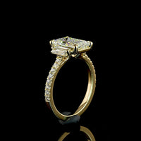 14K Yellow Gold Emerald Cut Lab Diamond Hidden Halo Ring with Baguette and Round Diamonds - 3.38 Carat Total Weight - Covaloro Fine Jewelry