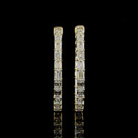14K Yellow Gold Emerald Cut Lab Diamond Hoop Earrings - 11.12 Carat Total Weight, East-West Prong Setting, E-F VS Clarity - Covaloro Fine Jewelry
