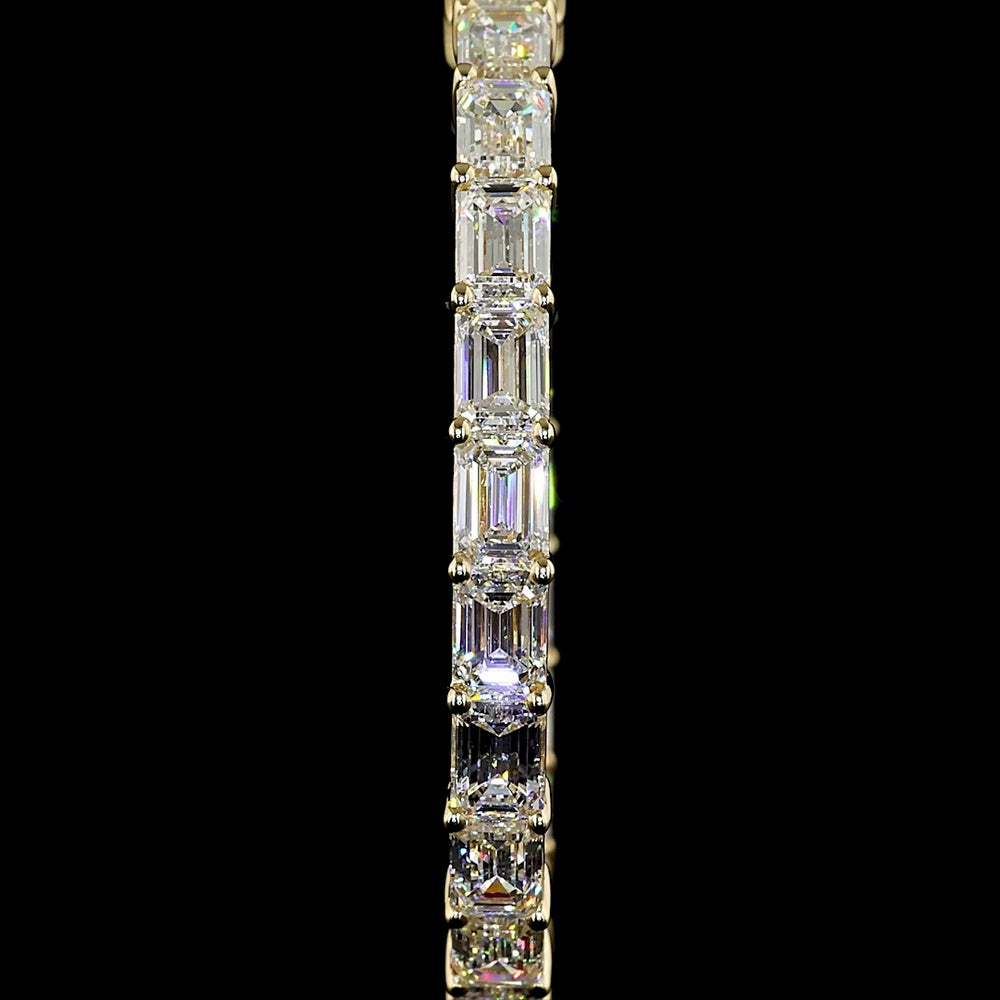 14K Yellow Gold Emerald Cut Lab Diamond Hoop Earrings - 11.12 Carat Total Weight, East-West Prong Setting, E-F VS Clarity - Covaloro Fine Jewelry