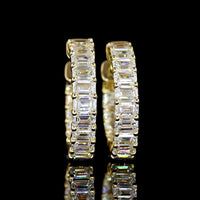 14K Yellow Gold Emerald Cut Lab Diamond Huggie Earrings - 1.49 Carat Total Weight, E-F VS1 Clarity, 28 Stones - Covaloro Fine Jewelry