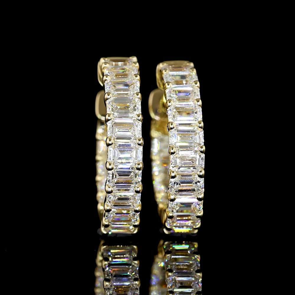 14K Yellow Gold Emerald Cut Lab Diamond Huggie Earrings - 1.49 Carat Total Weight, E-F VS1 Clarity, 28 Stones - Covaloro Fine Jewelry