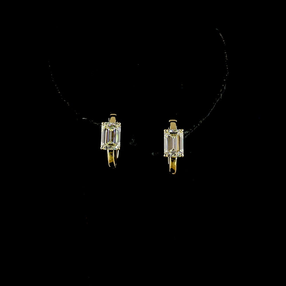 14K Yellow Gold Emerald-Cut Lab Diamond Huggie Earrings - 2.09 Carat Total Weight, F Color, VS1 Clarity - Covaloro Fine Jewelry