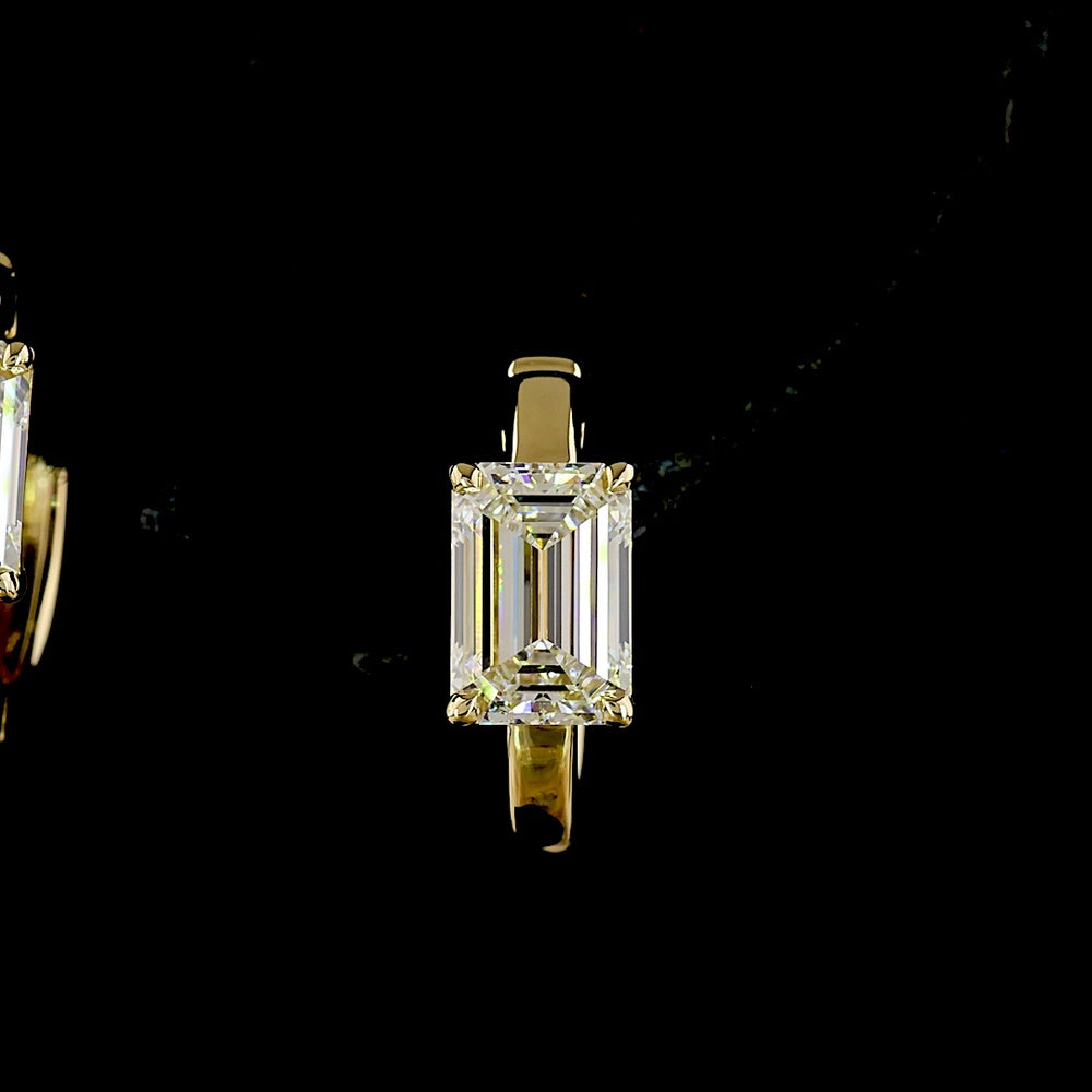 14K Yellow Gold Emerald-Cut Lab Diamond Huggie Earrings - 2.09 Carat Total Weight, F Color, VS1 Clarity - Covaloro Fine Jewelry