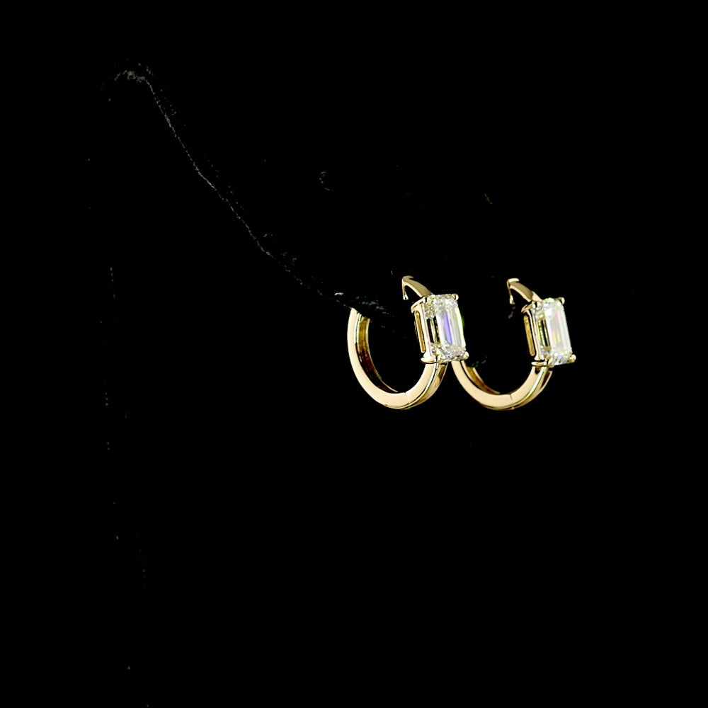 14K Yellow Gold Emerald-Cut Lab Diamond Huggie Earrings - 2.09 Carat Total Weight, F Color, VS1 Clarity - Covaloro Fine Jewelry