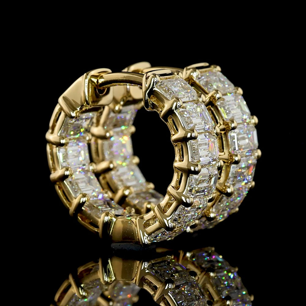 14K Yellow Gold Emerald Cut Lab Diamond Huggie Earrings - 2.97 Carat Total Weight, E-F Color VS Clarity with Prong Setting - Covaloro Fine Jewelry