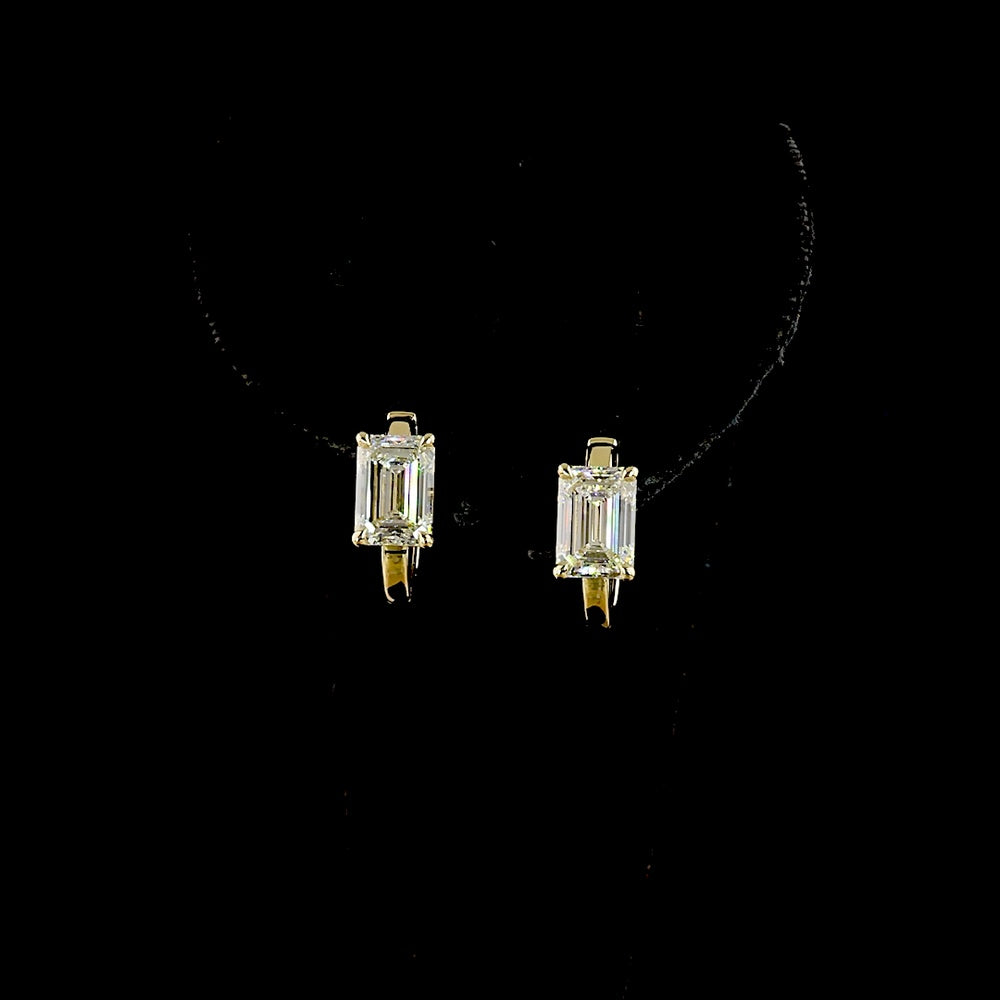 14K Yellow Gold Emerald Cut Lab Diamond Huggie Earrings - 3.06 Total Carat Weight, E VVS2 - Covaloro Fine Jewelry