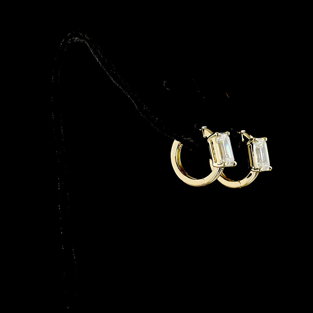 14K Yellow Gold Emerald Cut Lab Diamond Huggie Earrings - 3.06 Total Carat Weight, E VVS2 - Covaloro Fine Jewelry