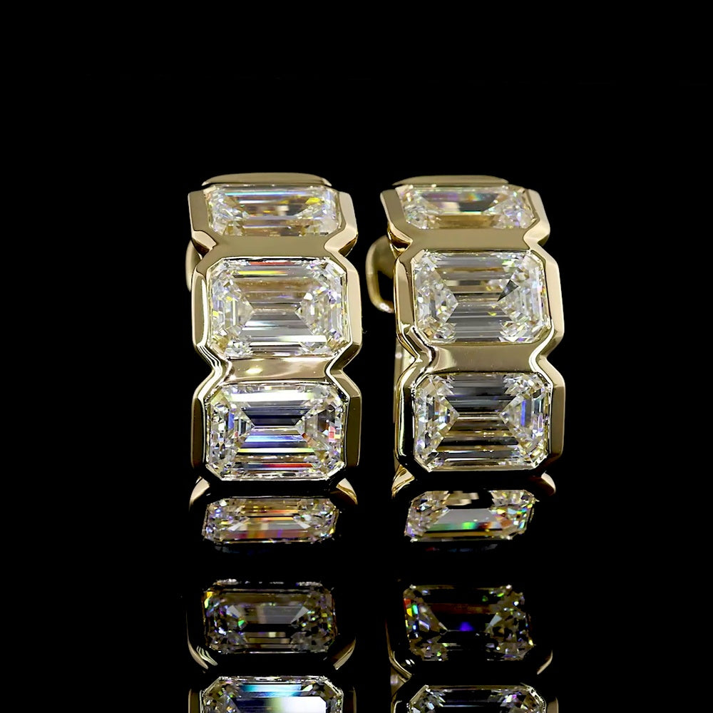 14K Yellow Gold Emerald Cut Lab Diamond Huggie Earrings - 4.00 Carats Total Weight (E-F Color, VS Clarity, Bezel Set) - Covaloro Fine Jewelry