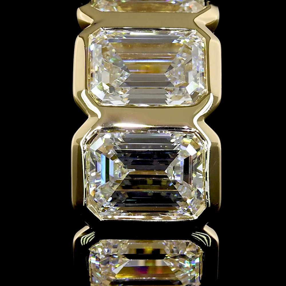 14K Yellow Gold Emerald Cut Lab Diamond Huggie Earrings - 4.00 Carats Total Weight (E-F Color, VS Clarity, Bezel Set) - Covaloro Fine Jewelry