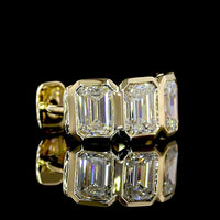 14K Yellow Gold Emerald Cut Lab Diamond Huggie Earrings - 4.00 Carats Total Weight (E-F Color, VS Clarity, Bezel Set) - Covaloro Fine Jewelry
