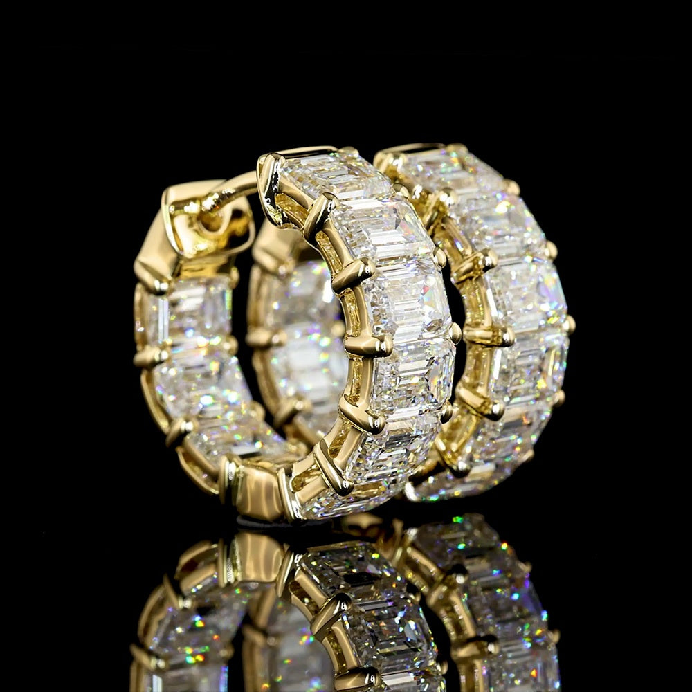 14K Yellow Gold Emerald Cut Lab Diamond Huggie Earrings - 4.18 Carats Total Diamond Weight - Covaloro Fine Jewelry