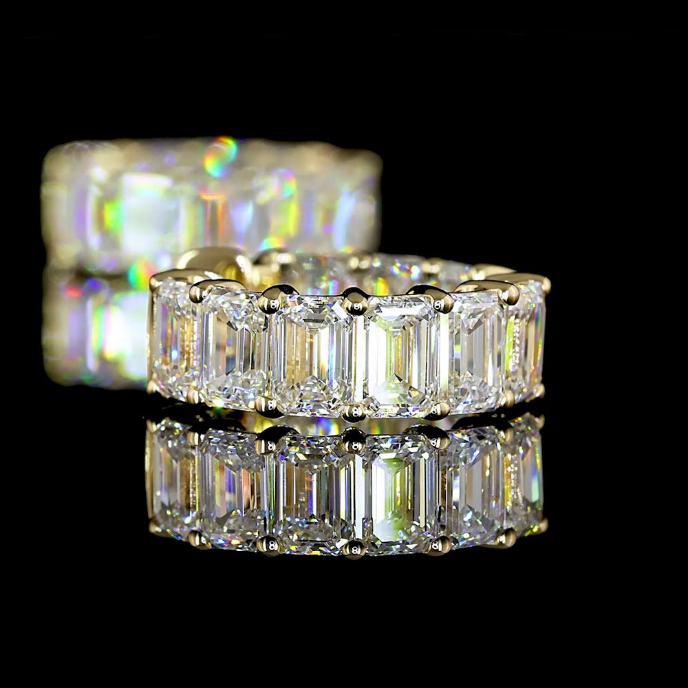 14K Yellow Gold Emerald Cut Lab Diamond Huggie Earrings - 4.18 Carats Total Diamond Weight - Covaloro Fine Jewelry