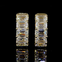 14K Yellow Gold Emerald Cut Lab Diamond Huggie Earrings - 5.18 Carat Total Weight, 16 Stones, E-F Color VS Clarity - Covaloro Fine Jewelry