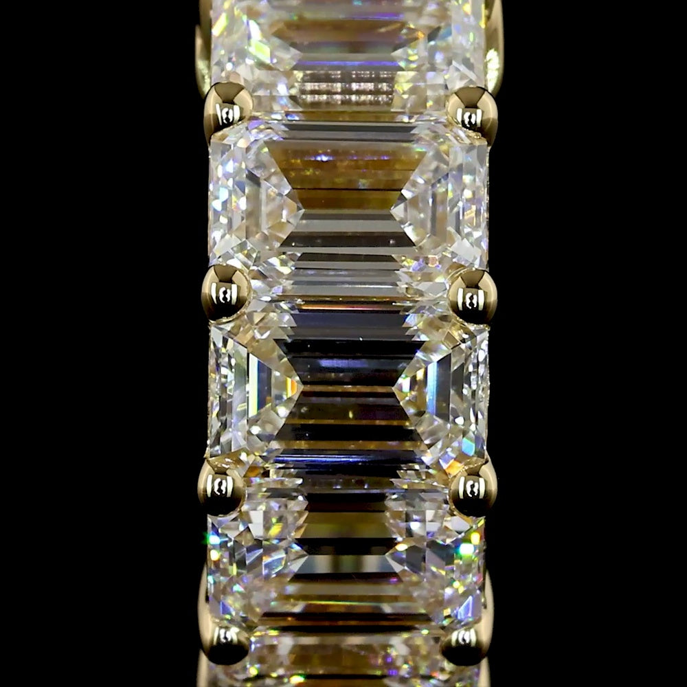 14K Yellow Gold Emerald Cut Lab Diamond Huggie Earrings - 5.18 Carat Total Weight, 16 Stones, E-F Color VS Clarity - Covaloro Fine Jewelry