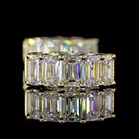 14K Yellow Gold Emerald Cut Lab Diamond Huggie Earrings - 5.18 Carat Total Weight, 16 Stones, E-F Color VS Clarity - Covaloro Fine Jewelry