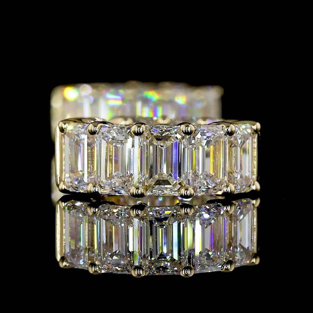 14K Yellow Gold Emerald Cut Lab Diamond Huggie Earrings - 5.18 Carat Total Weight, 16 Stones, E-F Color VS Clarity - Covaloro Fine Jewelry