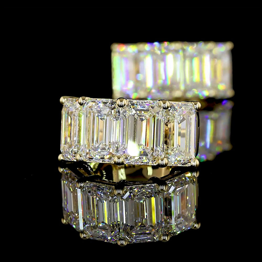 14K Yellow Gold Emerald Cut Lab Diamond Huggie Earrings - 6.08 Carats Total Diamond Weight (E-F Color, VS Clarity) - Covaloro Fine Jewelry