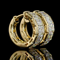 14K Yellow Gold Emerald Cut Lab Diamond Huggie Earrings in Half Bezel Setting - 3.00 Carat Total Weight, E-F Color, VS Clarity - Covaloro Fine Jewelry