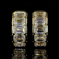 14K Yellow Gold Emerald Cut Lab Diamond Huggie Earrings in Half Bezel Setting - 3.00 Carat Total Weight, E-F Color, VS Clarity - Covaloro Fine Jewelry