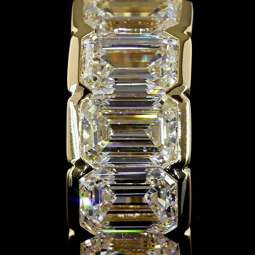 14K Yellow Gold Emerald Cut Lab Diamond Huggie Earrings in Half Bezel Setting - 3.00 Carat Total Weight, E-F Color, VS Clarity - Covaloro Fine Jewelry