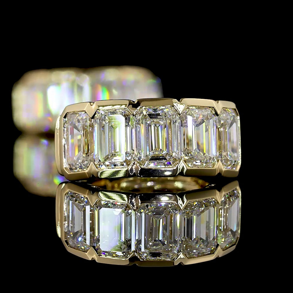 14K Yellow Gold Emerald Cut Lab Diamond Huggie Earrings in Half Bezel Setting - 3.00 Carat Total Weight, E-F Color, VS Clarity - Covaloro Fine Jewelry