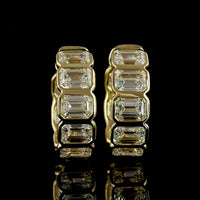 14K Yellow Gold Emerald Cut Lab Diamond Huggie Earrings with Bezel Setting - 3.49 Carats Total Diamond Weight - Covaloro Fine Jewelry