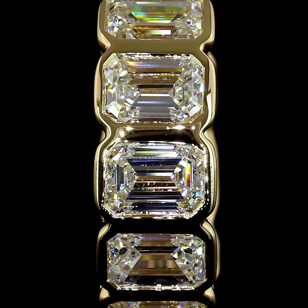 14K Yellow Gold Emerald Cut Lab Diamond Huggie Earrings with Bezel Setting - 3.49 Carats Total Diamond Weight - Covaloro Fine Jewelry