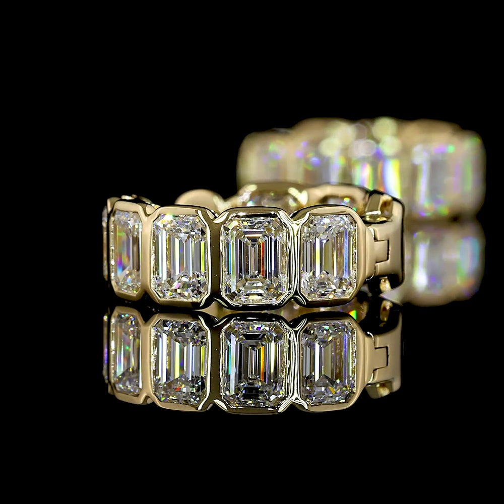 14K Yellow Gold Emerald Cut Lab Diamond Huggie Earrings with Bezel Setting - 3.49 Carats Total Diamond Weight - Covaloro Fine Jewelry