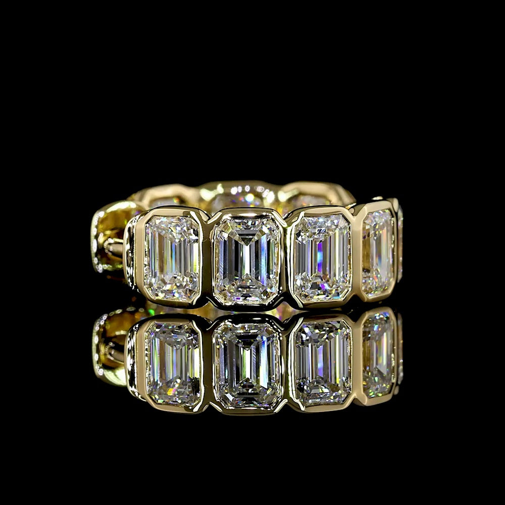 14K Yellow Gold Emerald Cut Lab Diamond Huggie Earrings with Bezel Setting - 3.49 Carats Total Diamond Weight - Covaloro Fine Jewelry