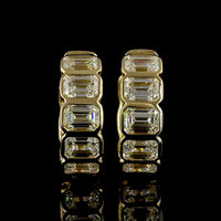 14K Yellow Gold Emerald Cut Lab Diamond Huggie Earrings with Bezel Setting - 3.59 Carat Total Weight (F VS1) - Covaloro Fine Jewelry