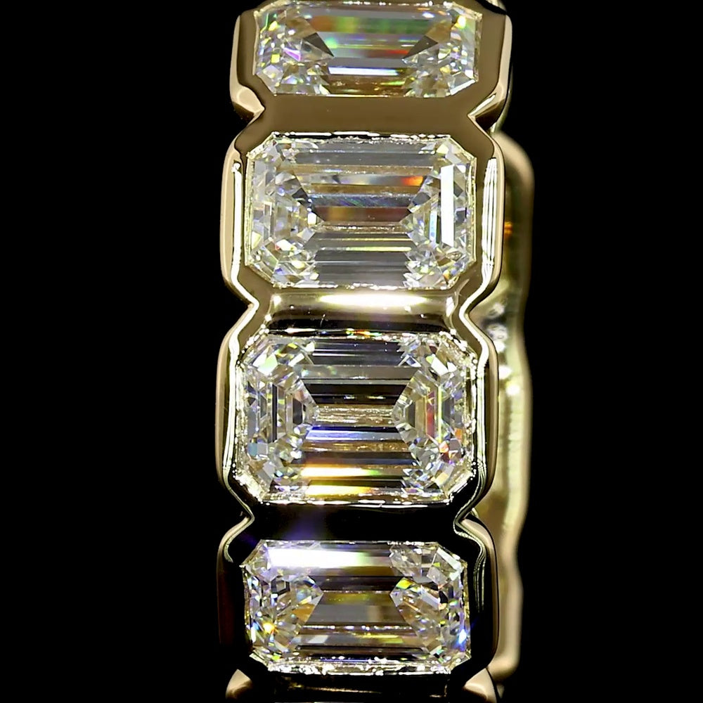 14K Yellow Gold Emerald Cut Lab Diamond Huggie Earrings with Bezel Setting - 3.59 Carat Total Weight (F VS1) - Covaloro Fine Jewelry