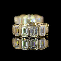 14K Yellow Gold Emerald Cut Lab Diamond Huggie Earrings with Bezel Setting - 3.59 Carat Total Weight (F VS1) - Covaloro Fine Jewelry