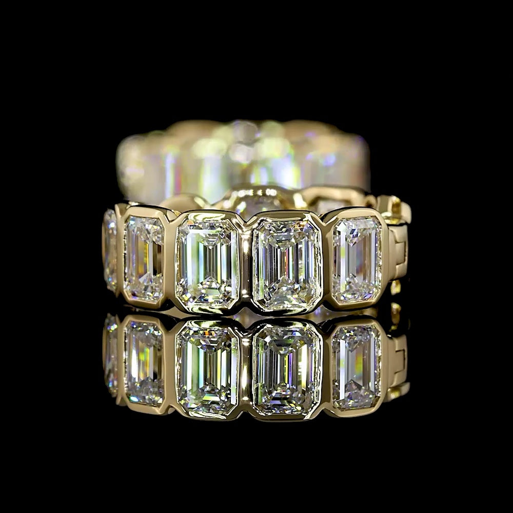 14K Yellow Gold Emerald Cut Lab Diamond Huggie Earrings with Bezel Setting - 3.59 Carat Total Weight (F VS1) - Covaloro Fine Jewelry