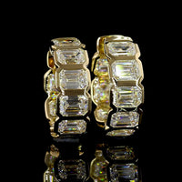 14K Yellow Gold Emerald Cut Lab Diamond Huggie Earrings with Bezel Settings - 3.61 Carat Total Diamond Weight (E-F Color, VS Clarity) - Covaloro Fine Jewelry