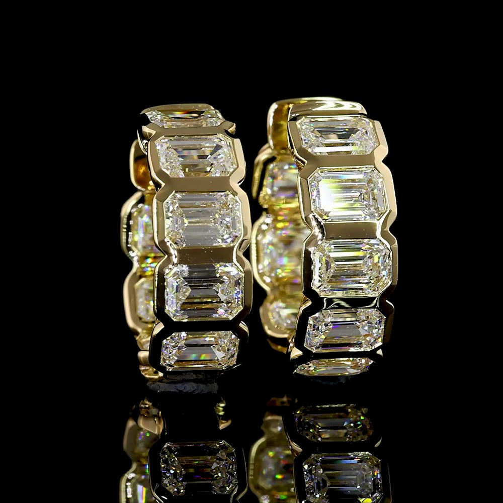 14K Yellow Gold Emerald Cut Lab Diamond Huggie Earrings with Bezel Settings - 3.61 Carat Total Diamond Weight (E-F Color, VS Clarity) - Covaloro Fine Jewelry