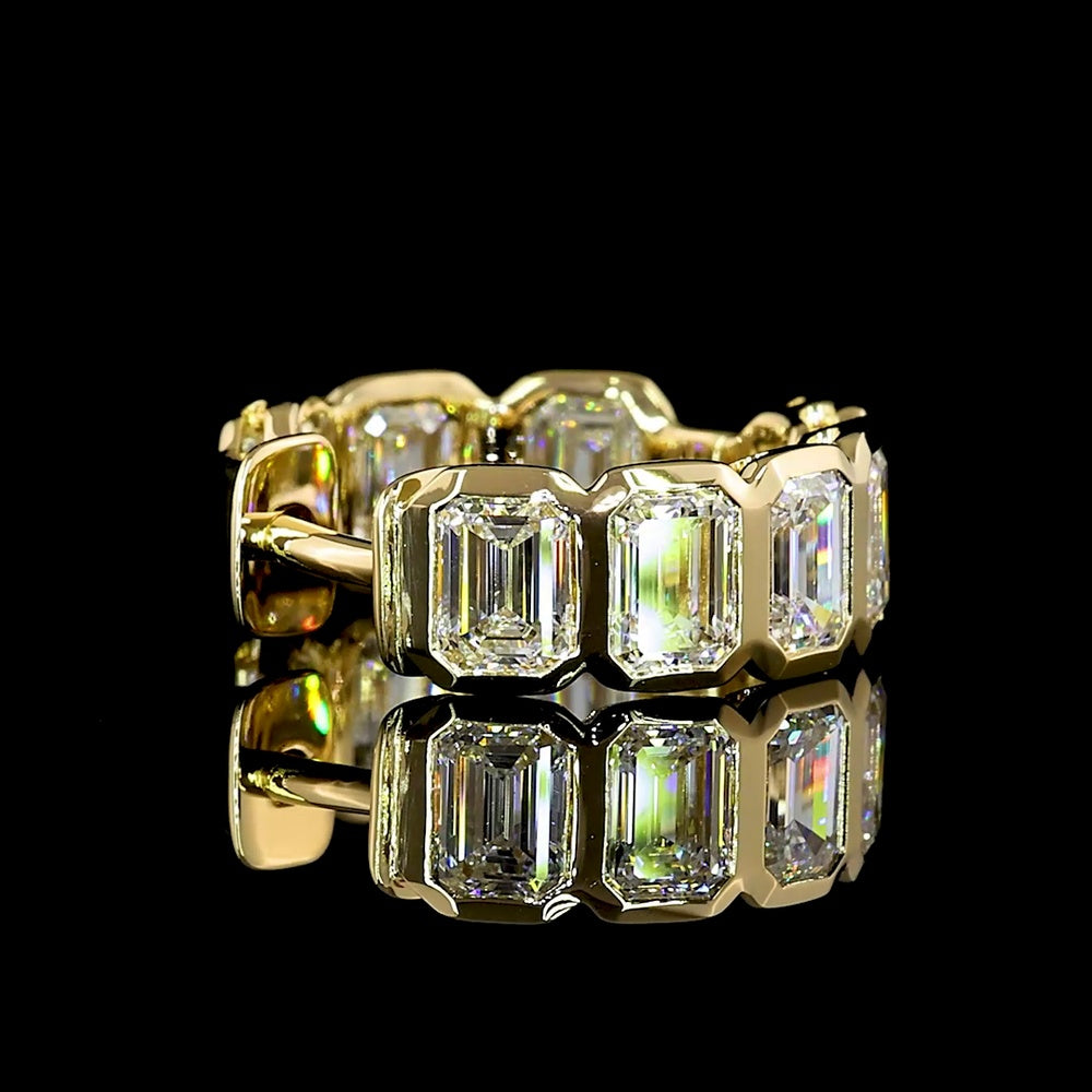 14K Yellow Gold Emerald Cut Lab Diamond Huggie Earrings with Bezel Settings - 3.61 Carat Total Diamond Weight (E-F Color, VS Clarity) - Covaloro Fine Jewelry