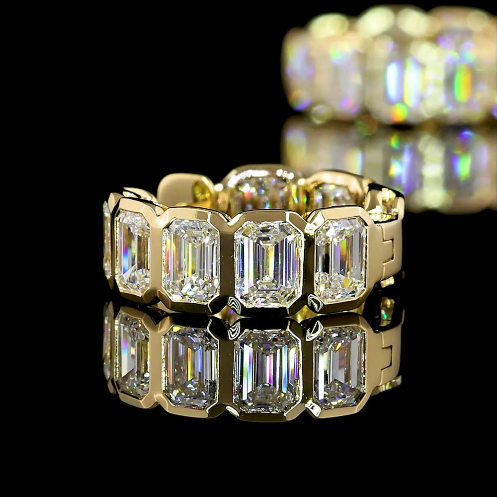 14K Yellow Gold Emerald Cut Lab Diamond Huggie Earrings with Bezel Settings - 3.61 Carat Total Diamond Weight (E-F Color, VS Clarity) - Covaloro Fine Jewelry