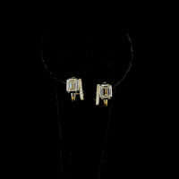 14K Yellow Gold Emerald Cut Lab Diamond Huggie Earrings with Black Rhodium Accents and Brilliant Cut Side Stones - 2.28 Carat Total Diamond Weight - Covaloro Fine Jewelry