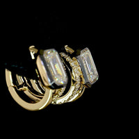 14K Yellow Gold Emerald Cut Lab Diamond Huggie Earrings with Black Rhodium Accents and Brilliant Cut Side Stones - 2.28 Carat Total Diamond Weight - Covaloro Fine Jewelry