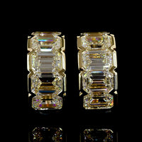 14K Yellow Gold Emerald Cut Lab Diamond Huggie Earrings with Half Bezel Setting - 5.12 Carat Total Diamond Weight (E-F Color, VS Clarity) - Covaloro Fine Jewelry