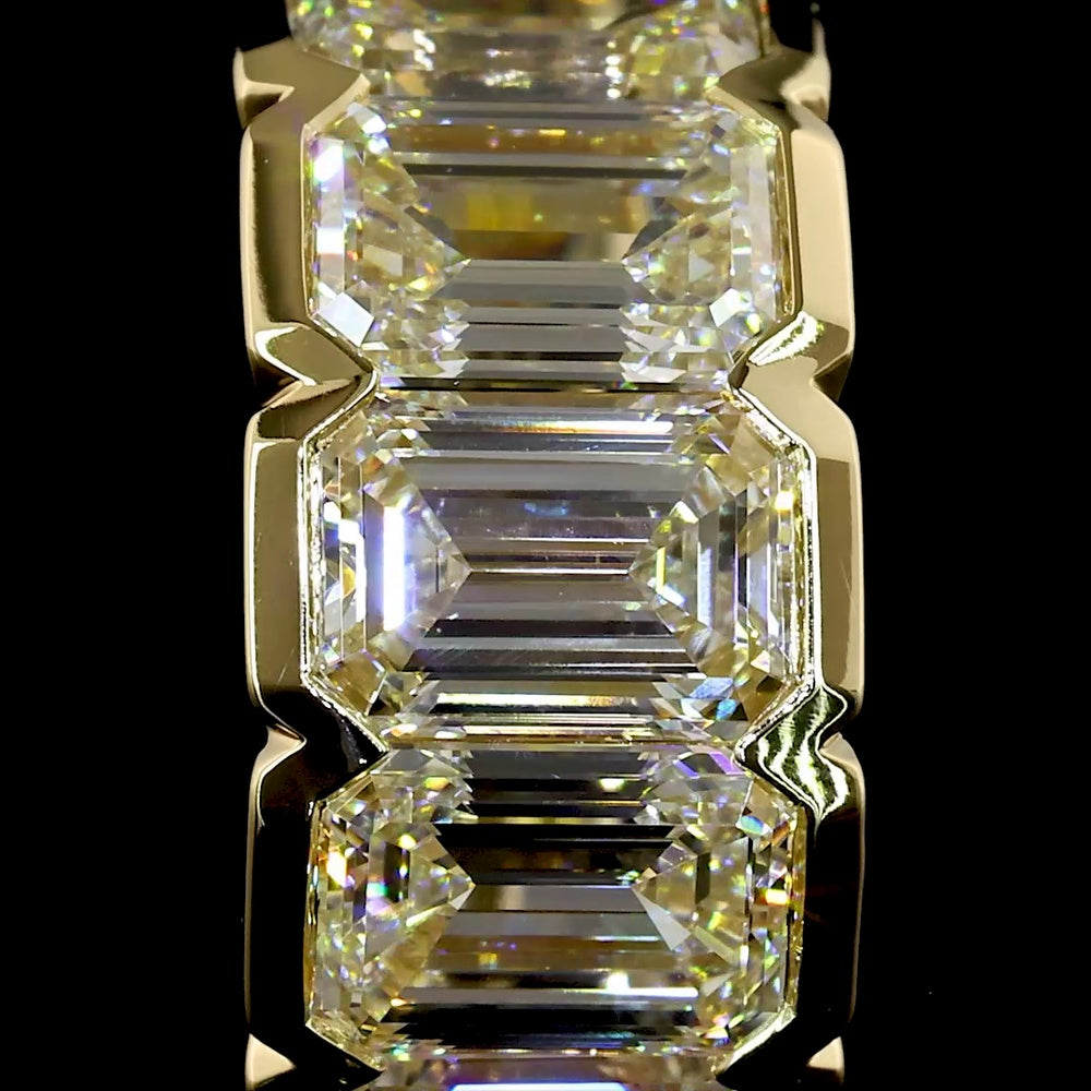 14K Yellow Gold Emerald Cut Lab Diamond Huggie Earrings with Half Bezel Setting - 5.12 Carat Total Diamond Weight (E-F Color, VS Clarity) - Covaloro Fine Jewelry