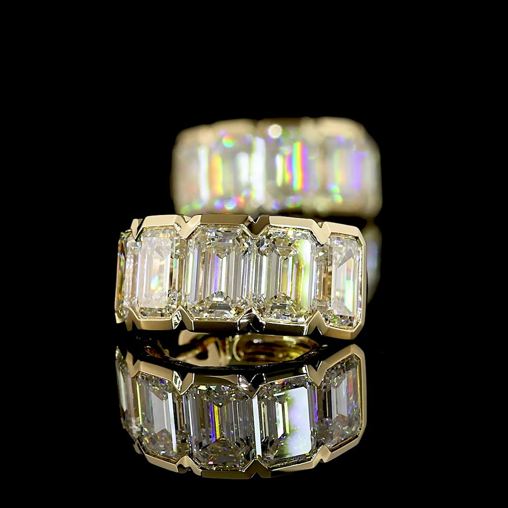 14K Yellow Gold Emerald Cut Lab Diamond Huggie Earrings with Half Bezel Setting - 5.12 Carat Total Diamond Weight (E-F Color, VS Clarity) - Covaloro Fine Jewelry