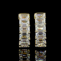 14K Yellow Gold Emerald Cut Lab Diamond Huggie Earrings with Prong Setting - 2.00 Total Carat Weight - Covaloro Fine Jewelry