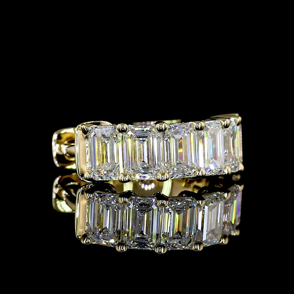 14K Yellow Gold Emerald Cut Lab Diamond Huggie Earrings with Prong Setting - 2.00 Total Carat Weight - Covaloro Fine Jewelry