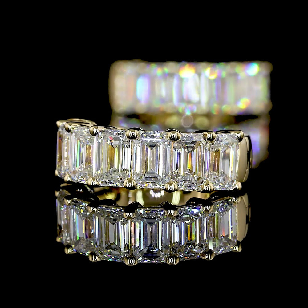 14K Yellow Gold Emerald Cut Lab Diamond Huggie Earrings with Prong Setting - 2.00 Total Carat Weight - Covaloro Fine Jewelry